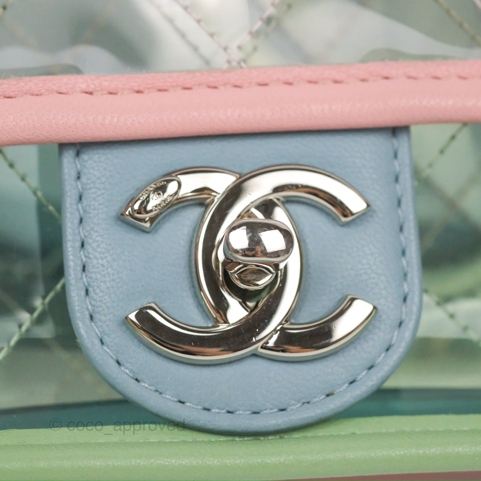Chanel Flap Bag Transparent PVC/Lambskin Silver-tone Blue/Green/Pink in  PVC/Lambskin with Silver-Tone - US