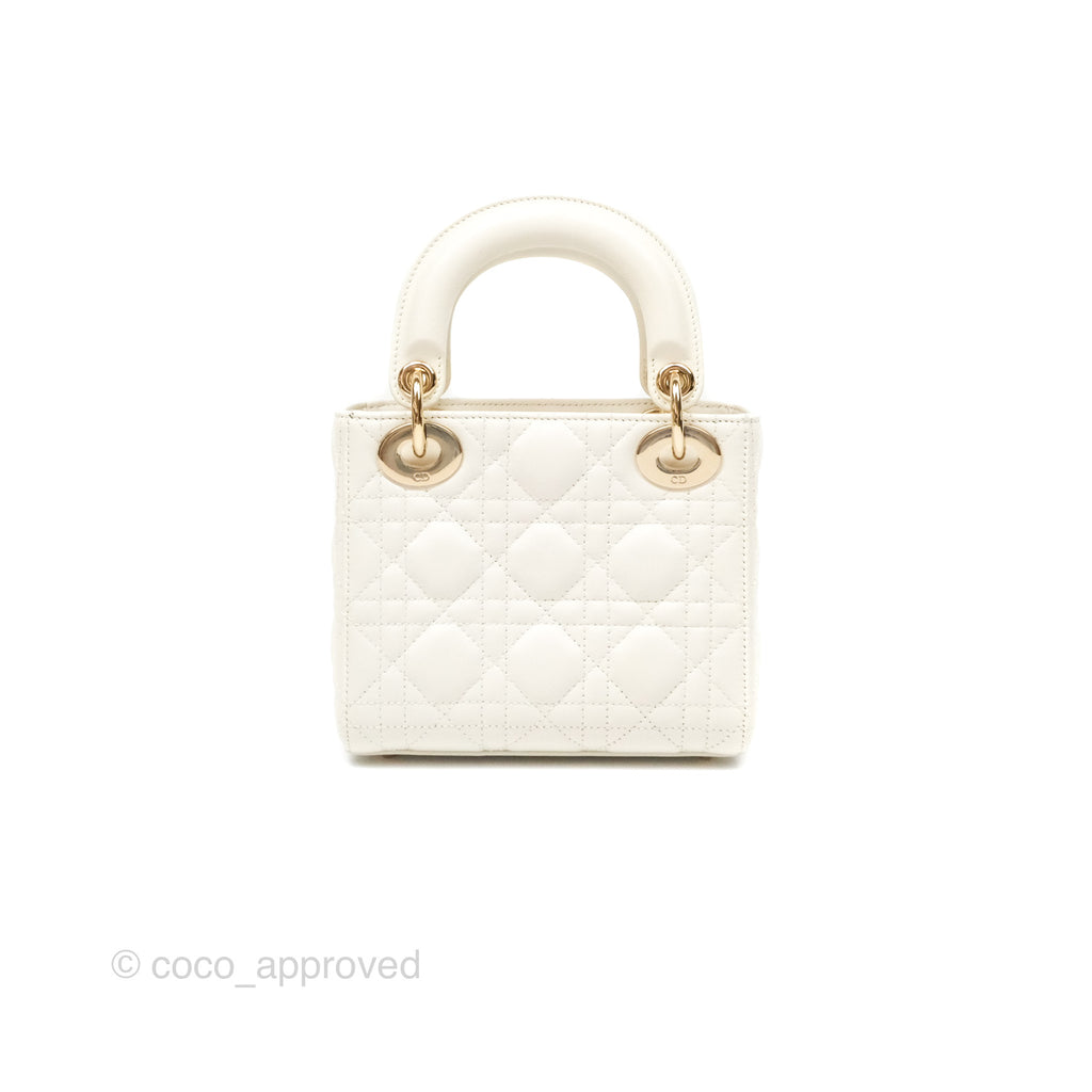 Christian Dior Mini Lady Dior Latte Cannage Lambskin Gold Hardware