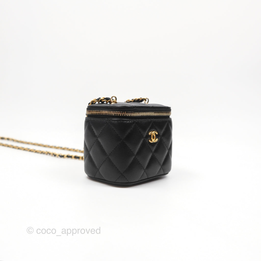 Chanel Pearl Crush Mini Vanity With Chain Black Lambskin Aged Gold Hardware