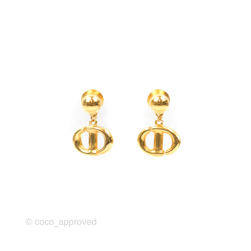 Dior CD Navy Earrings Gold Tone