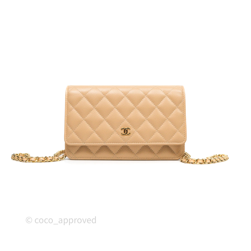 Chanel Quilted Classic Wallet on Chain WOC Beige Caviar Gold Hardware