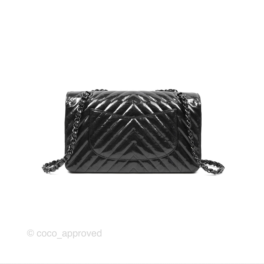 Chanel Classic Chevron M/L Medium Double Flap So Black Patent Calfskin