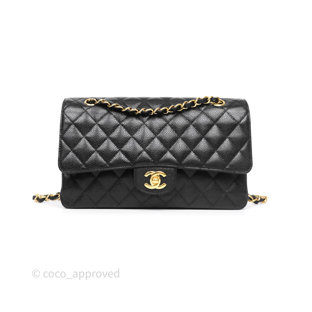 Chanel Classic M/L Medium Flap Quilted Black Caviar Gold Hardware