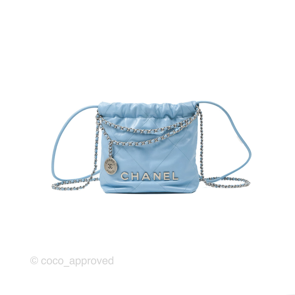 Chanel 22 Mini Bag Light Blue Shiny Crumpled Calfskin