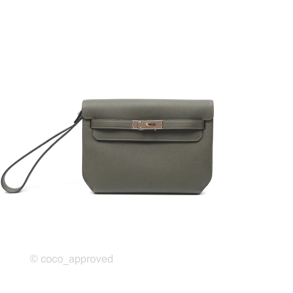 Hermès Kelly Depeches 25 Pouch Vert De Gris Togo