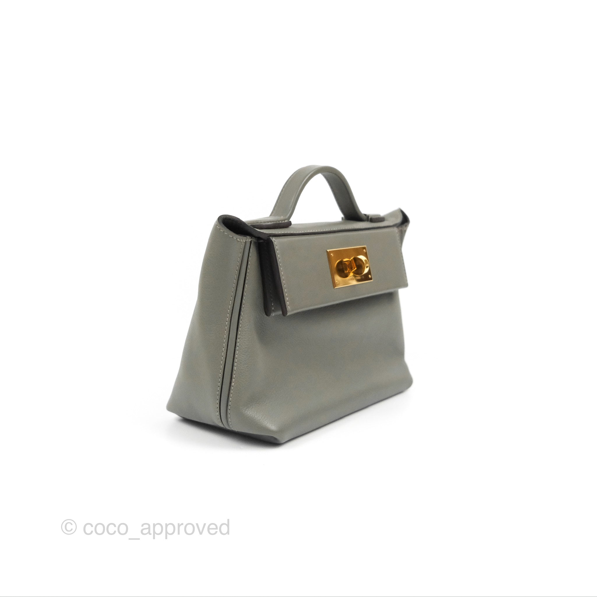 Hermes 24/24 21 Mini Bag Gris Meyer Evercolor / Swift Leather Gold Hardware  For Sale at 1stDibs