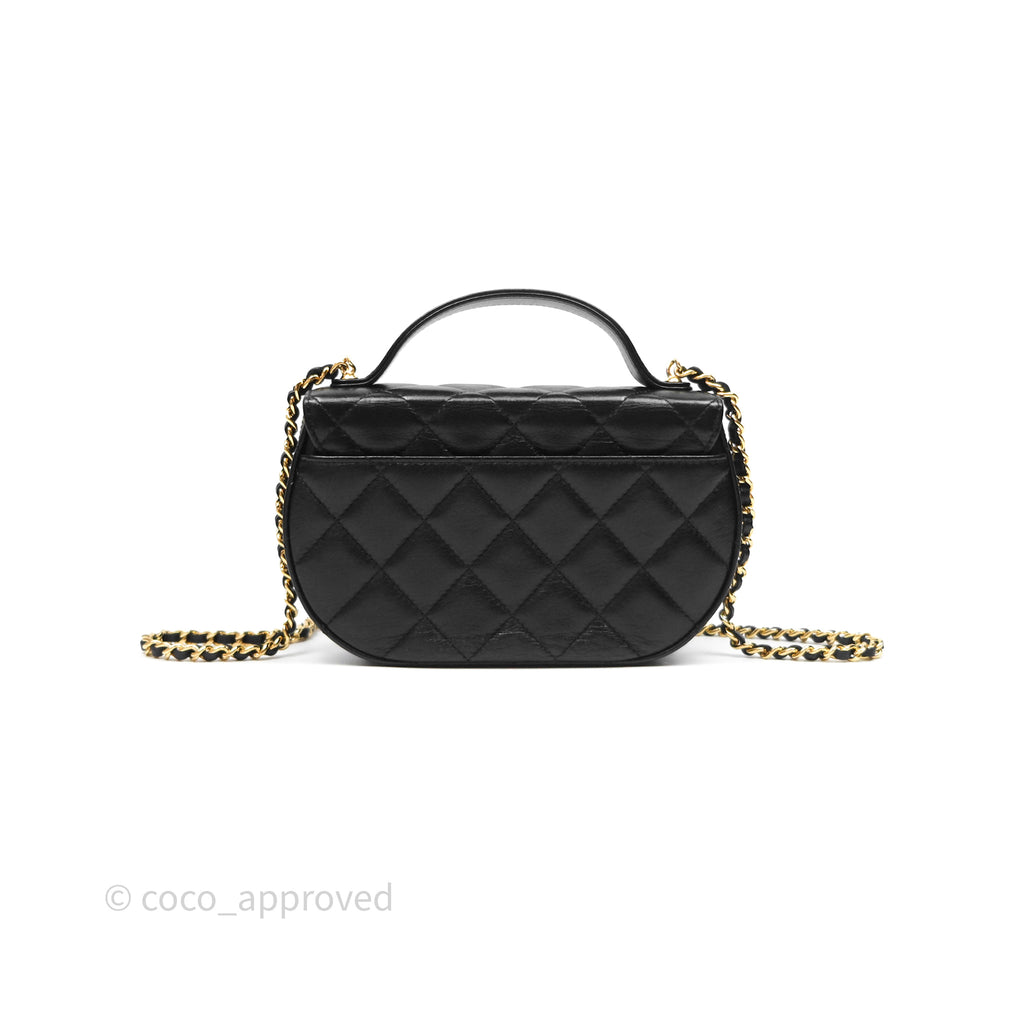 Chanel Quilted Phone Holder with Chain Black Shiny Calfskin Gold Hardware 23A