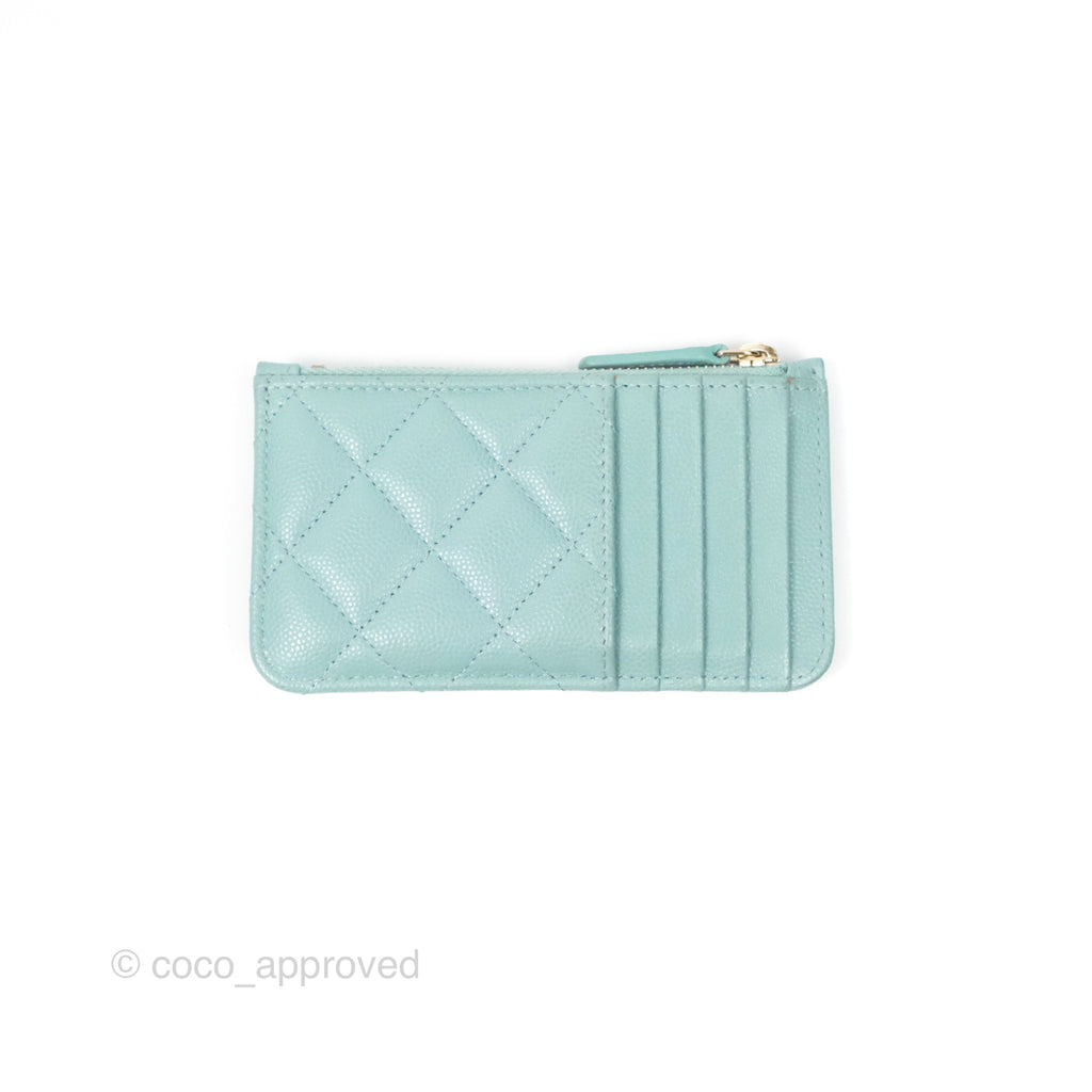 Chanel Quilted Zip Flap Card Holder Tiffany Blue Caviar Gold Hardware