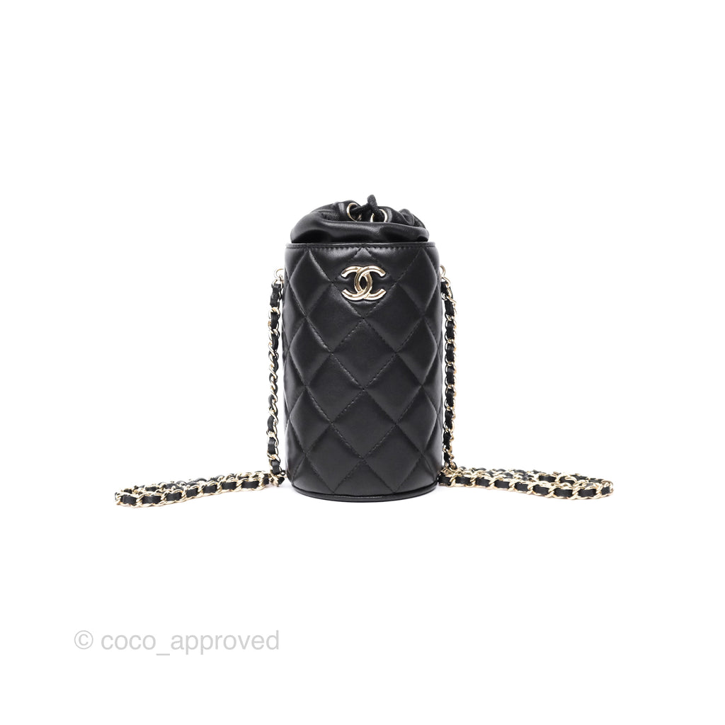 Chanel Small Bucket With Chain Black Lambskin Gold Hardware 21A