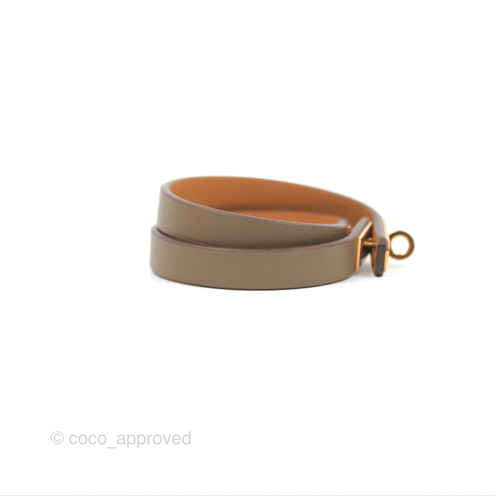 Hermès Mini Kelly Double Tour Bracelet Etoupe Swift Rose Gold Hardware