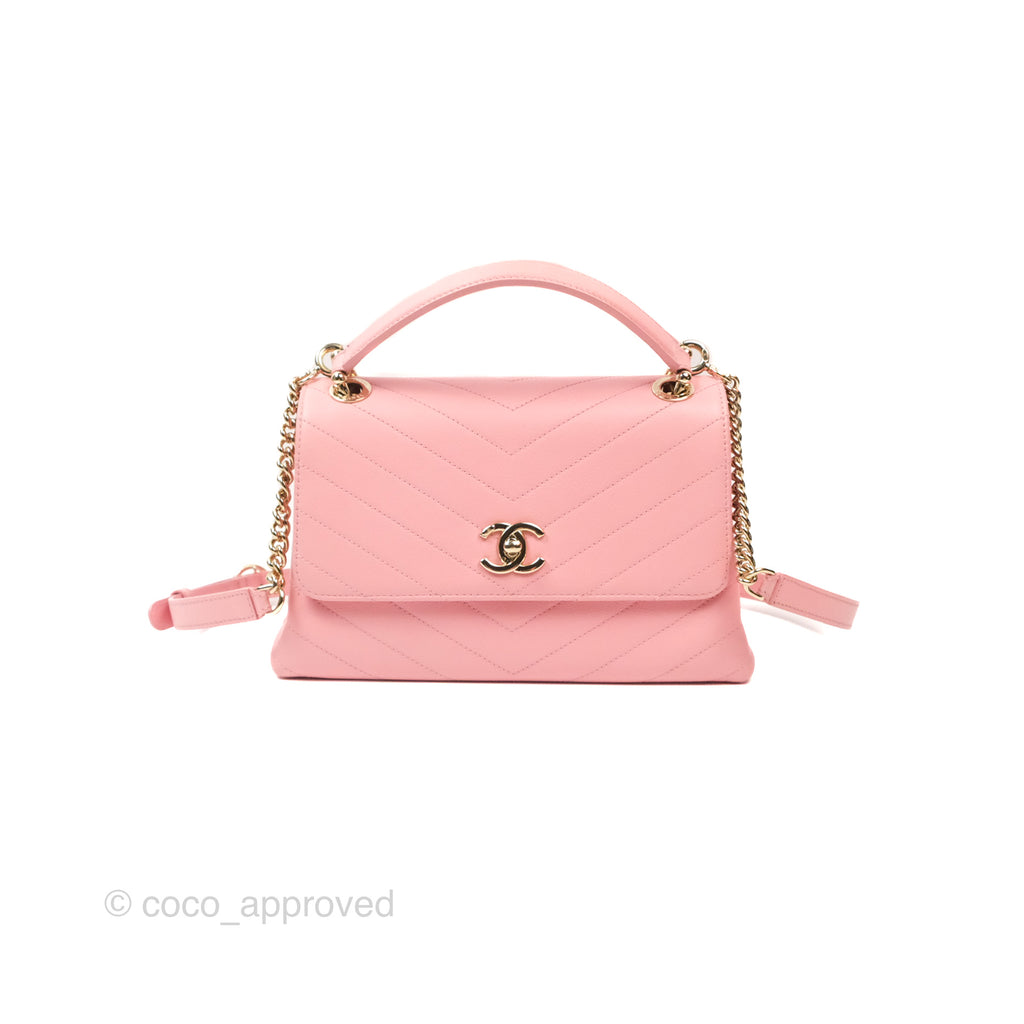 Chanel Small Chevron Chic Top Handle Flap Pink Grained Calfskin Gold Hardware