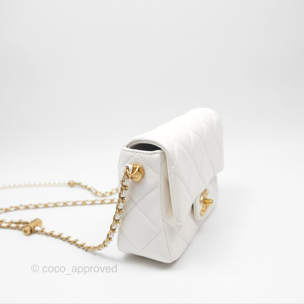 Chanel Quilted My Perfect Mini With Pearl White Lambskin Aged Gold Hardware 21K