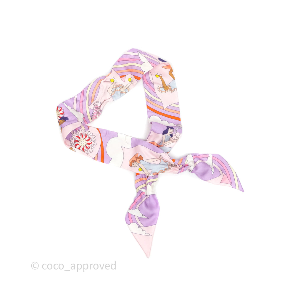 Hermes Silk Carres Volants Twilly Lilas/Rose Pâle/ Orange