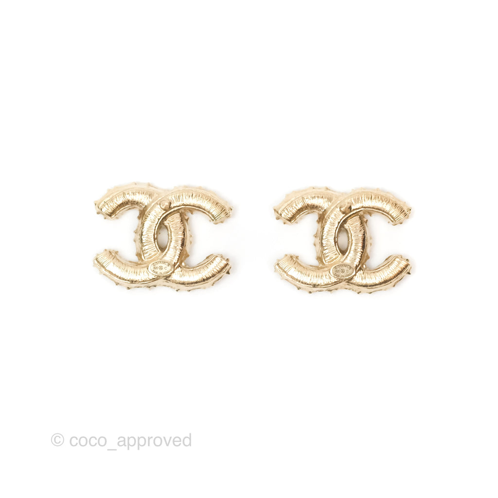 Chanel Pearl CC Earrings Gold Tone 20C