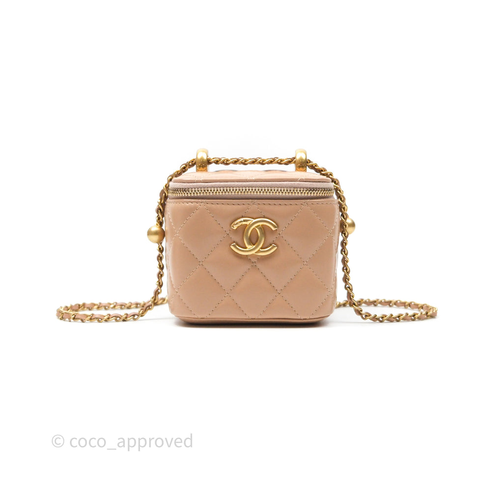 Chanel Quilted Mini Perfect Fit Vanity With Chain Beige Calfskin Aged Gold Hardware