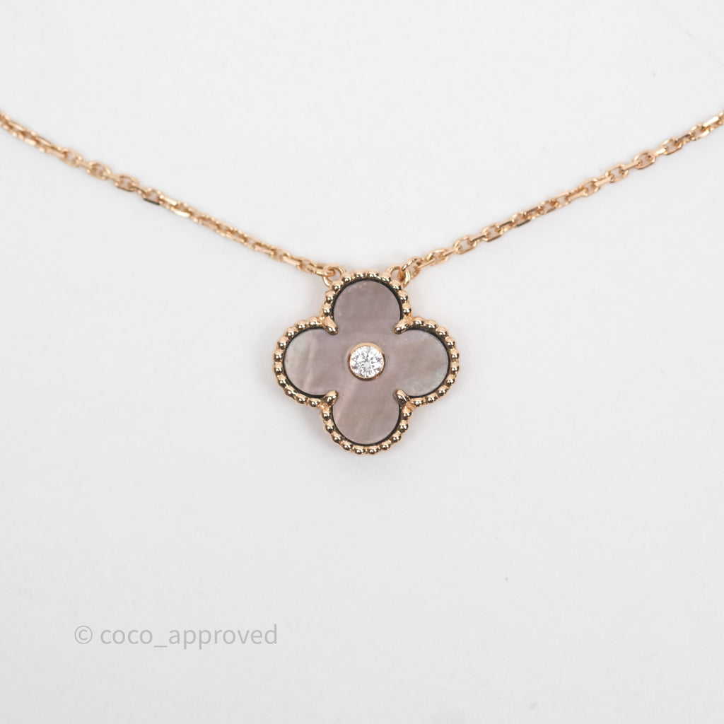 Van Cleef & Arpels Vintage Alhambra Pendant  Grey Mother-of-pearl Diamond Rose Gold