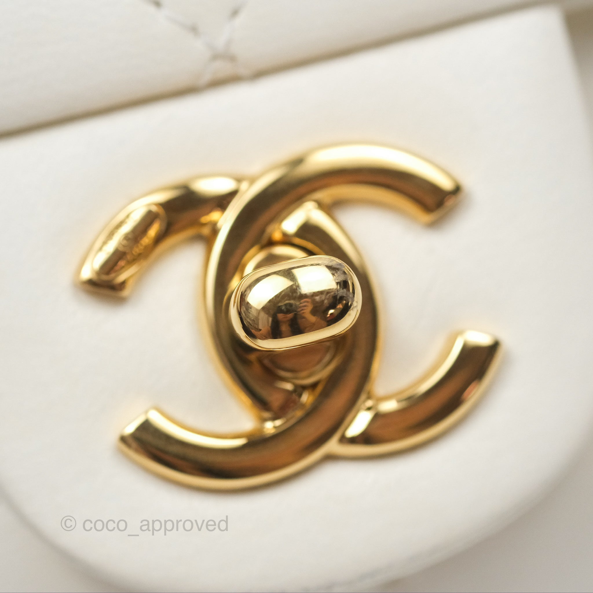 Chanel Top Handle Mini Flap Ivory White Lambskin Gold Hardware