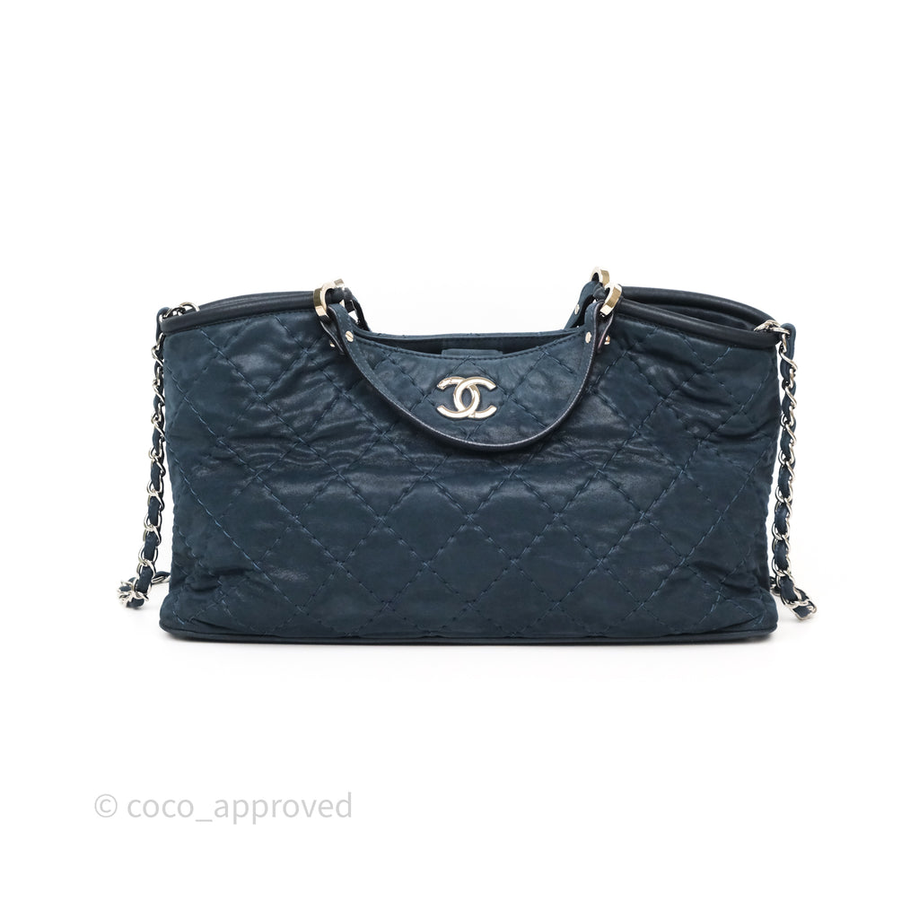 Chanel Small Sea Hit Tote Navy Iridescent Calfskin Silver Hardware