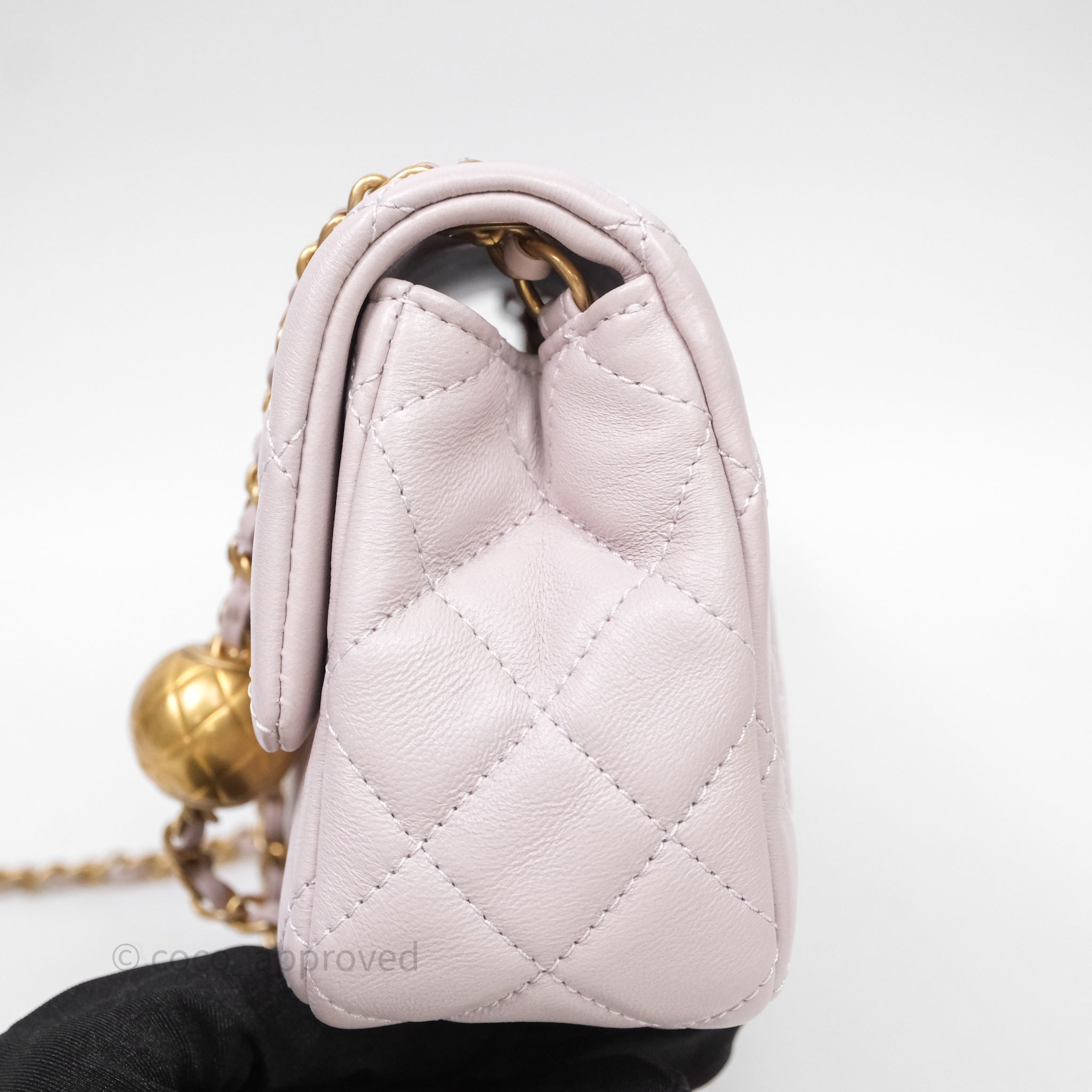新品　CHANEL スモールレーザー　tsunoken Chanel Mini Rectangular Pearl Crush Lilac Lambskin Aged Gold