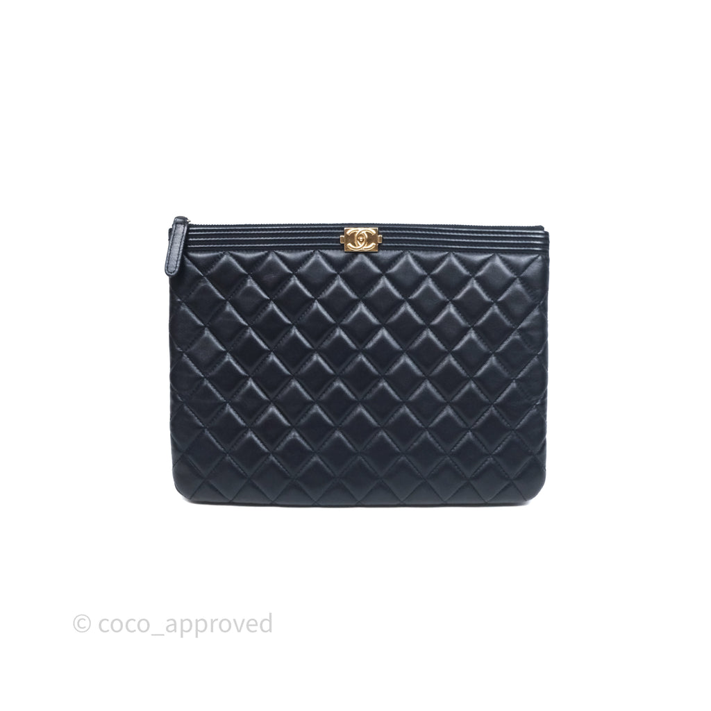 Chanel Medium O Case Boy Navy Lambskin Gold Hardware