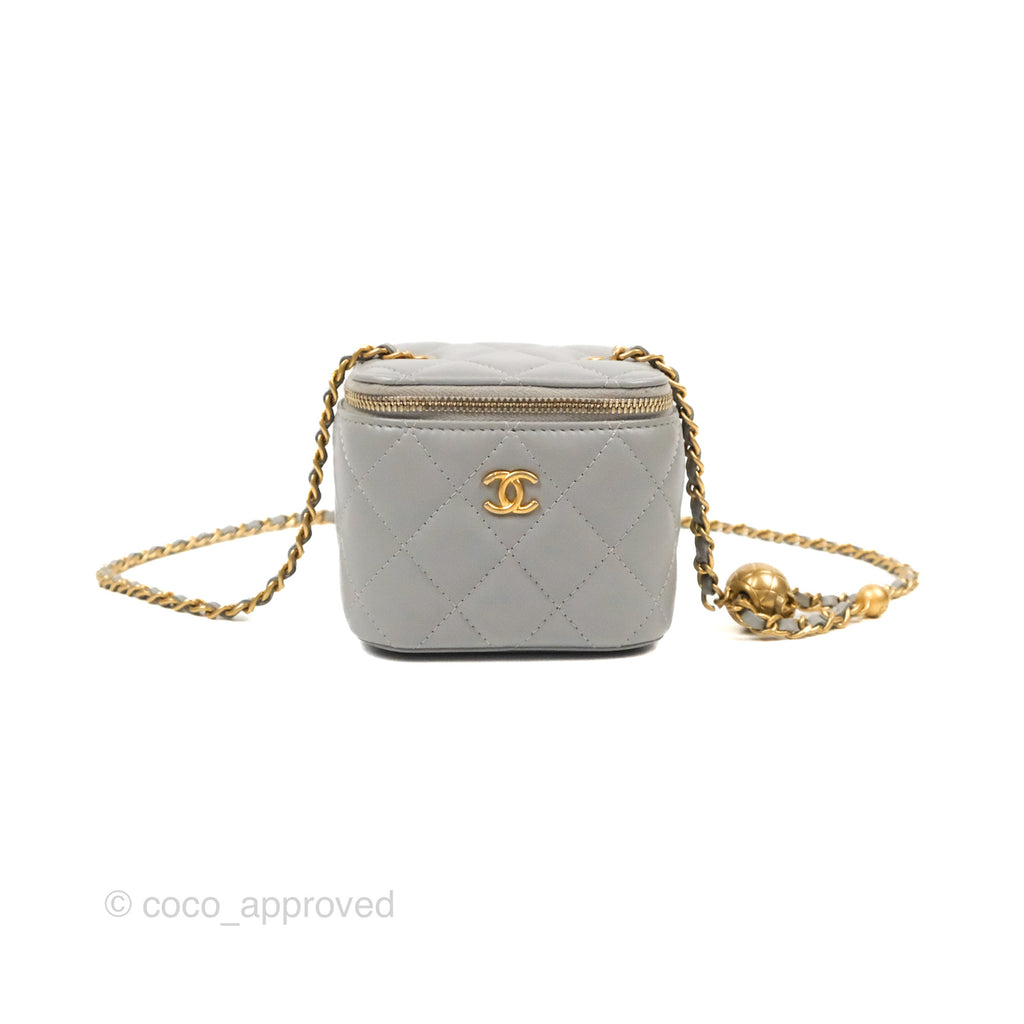 Chanel Pearl Crush Mini Vanity With Chain Light Grey Lambskin Aged Gold Hardware