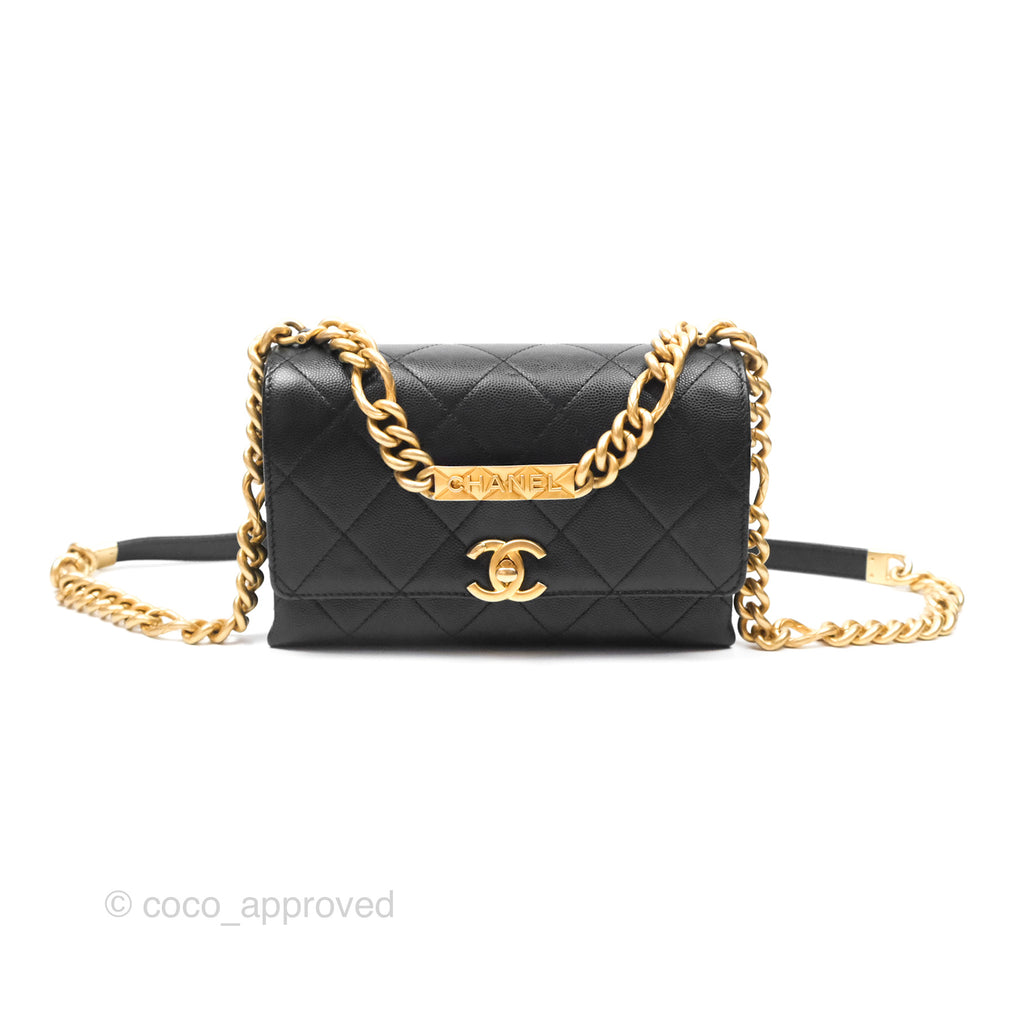 Chanel Mini Bracelet On Chain Flap Bag Flat Quilted Black Caviar Aged Gold Hardware