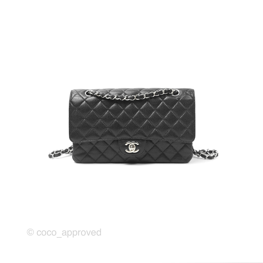 Chanel Classic M/L Medium Flap Quilted Black Caviar Silver Hardware