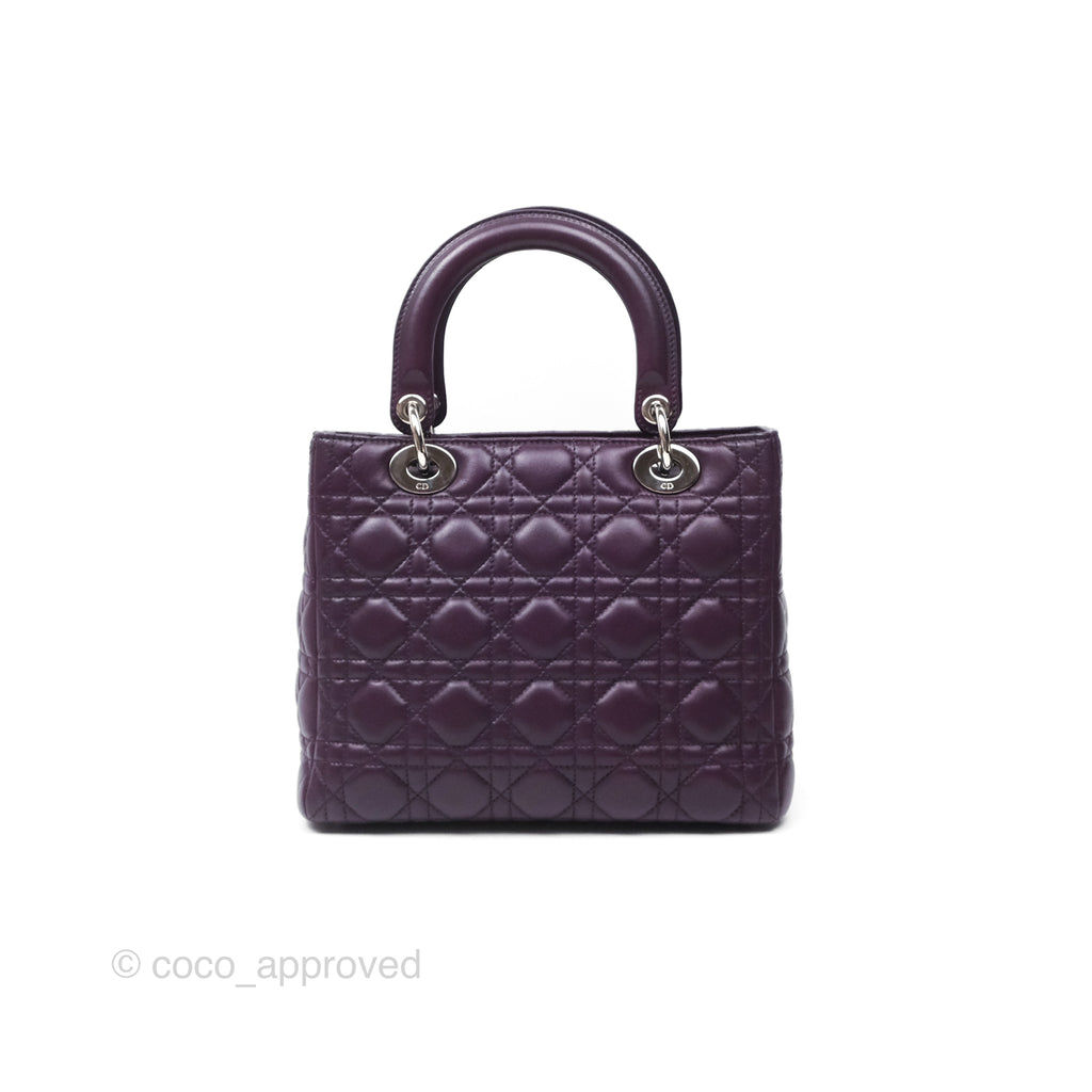 Christian Dior Medium Lady Dior Dark Purple Lambskin Silver Hardware