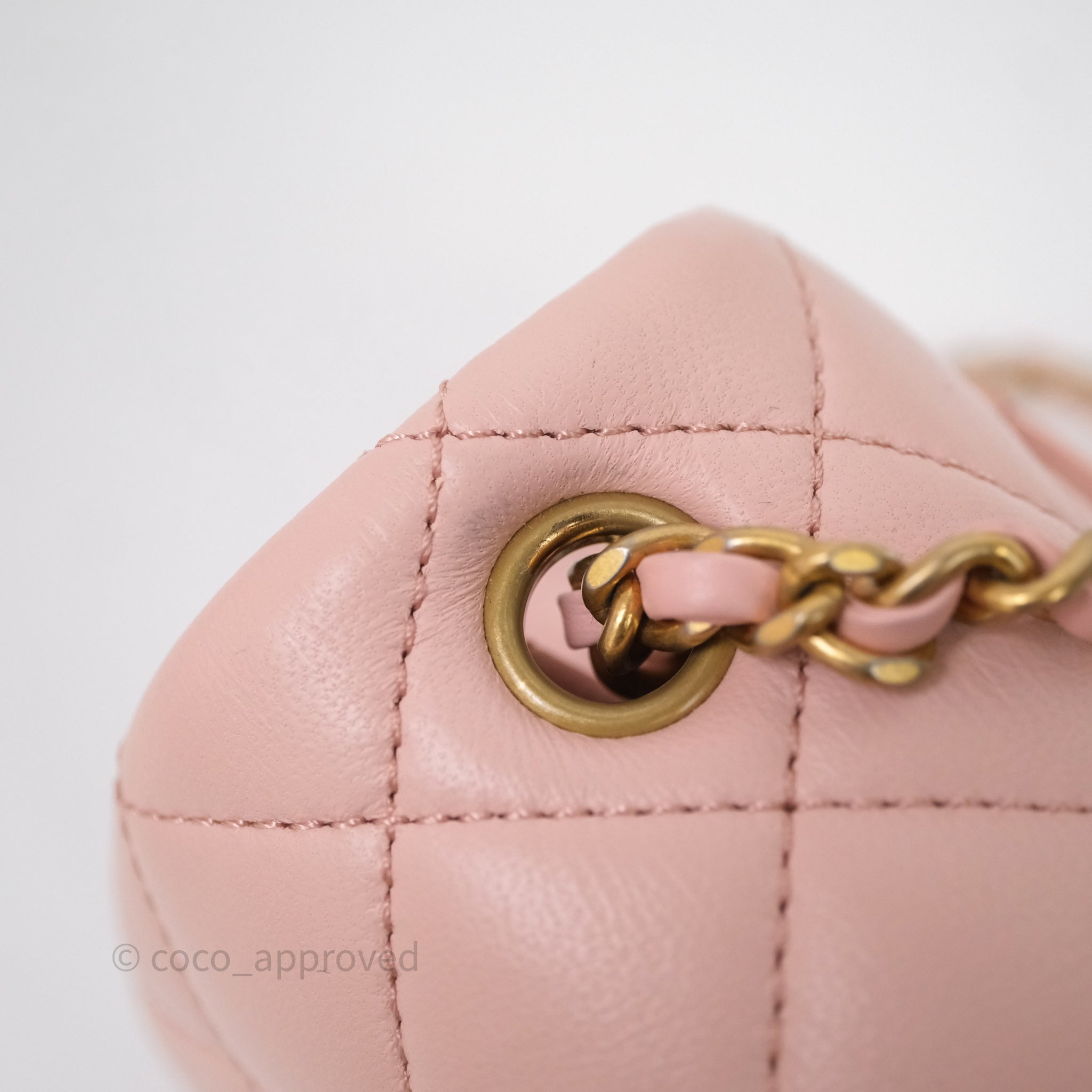Chanel Pearl Crush Mini Square Quilted Pink Lambskin Aged Gold