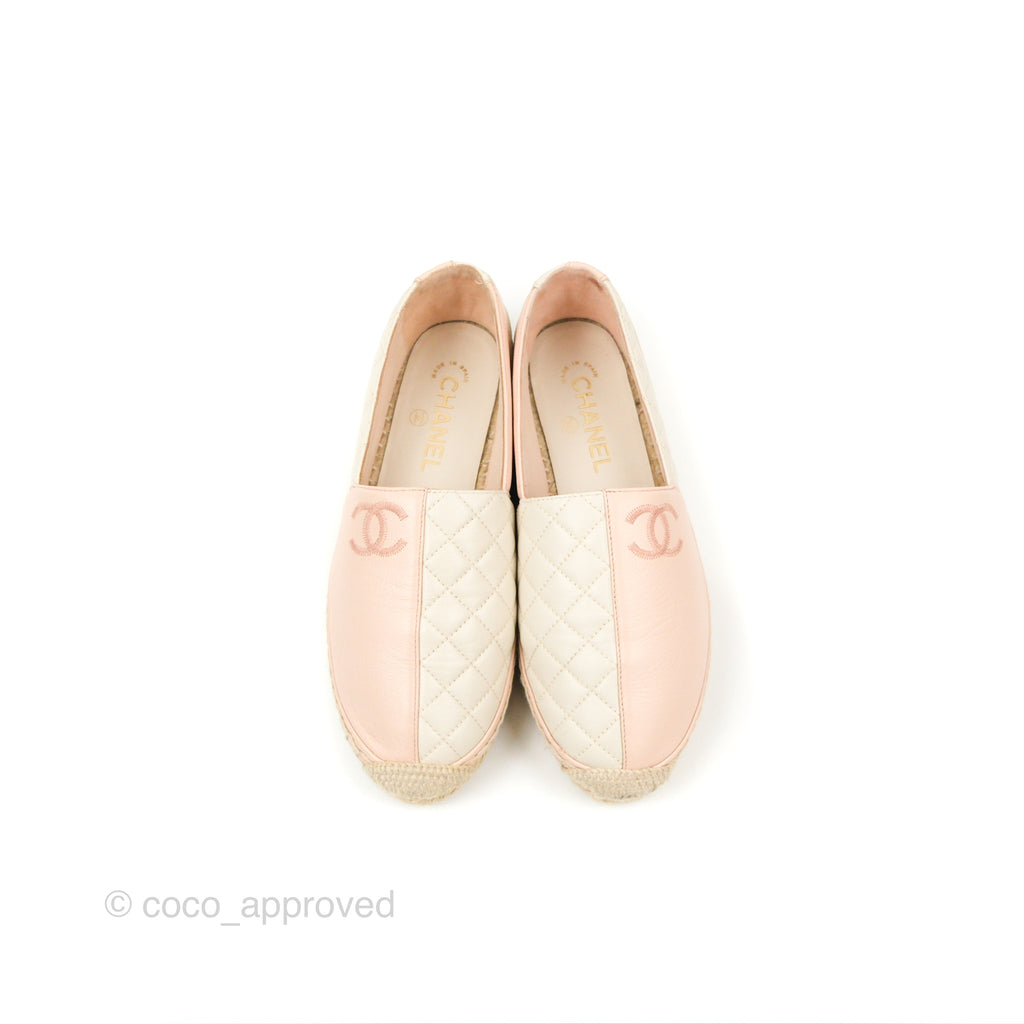 Chanel Espadrille Quilted White/Pink Size 38