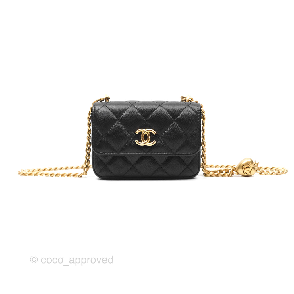 Chanel Mini Clutch With Heart Adjustable Chain Black Caviar Aged Gold Hardware