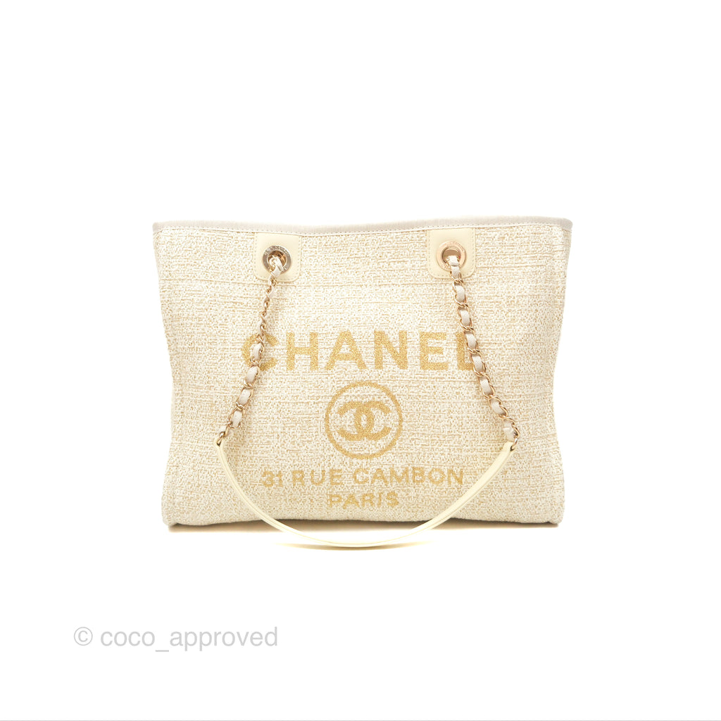 Chanel Medium Deauville Tote Ivory Lurex Boucle Gold Hardware