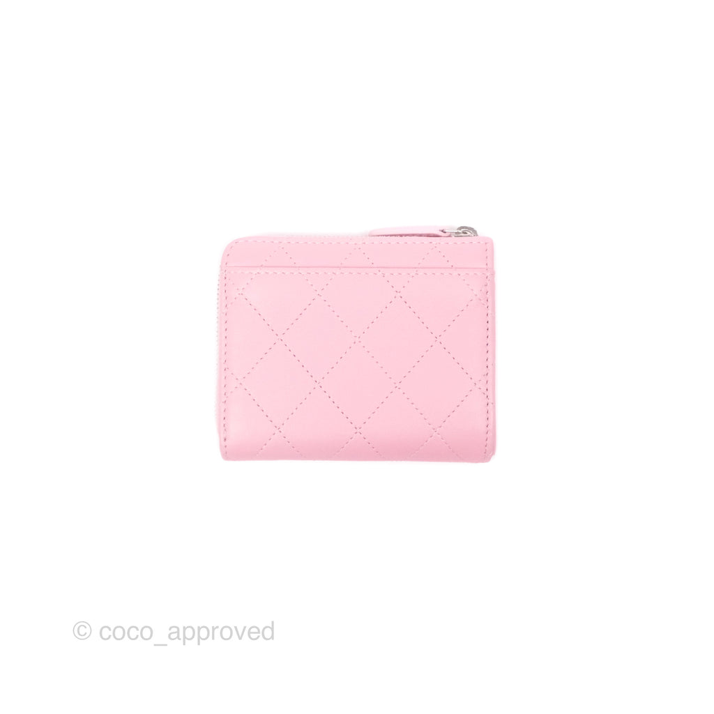 Chanel Classic Zipped Coin Purse Pink CC Silver Hardware