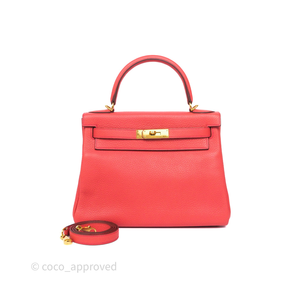 Hermès Kelly 28 Retourne Rouge Pivoine 2R Clemence Gold Hardware