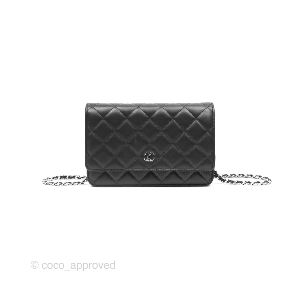 Chanel Quilted Classic Wallet on Chain WOC Black Lambskin Silver Hardware