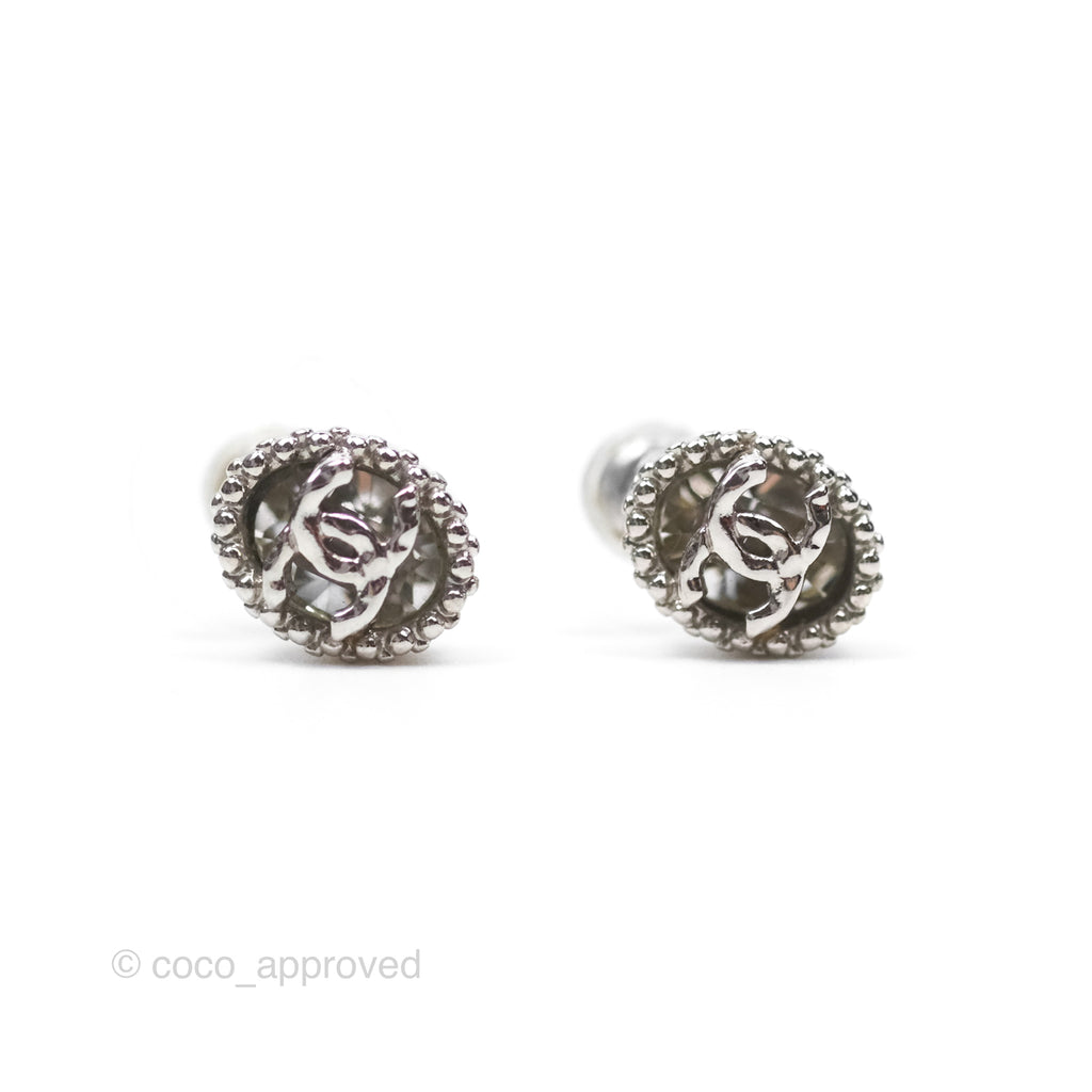 Chanel CC Round Earrings Silver Tone 19P