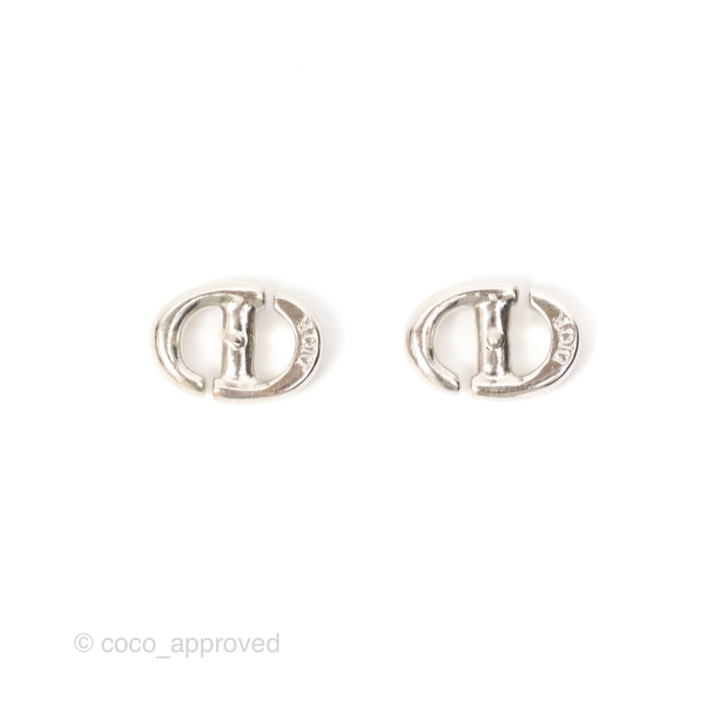 Christian Dior CD Earrings Silver Tone