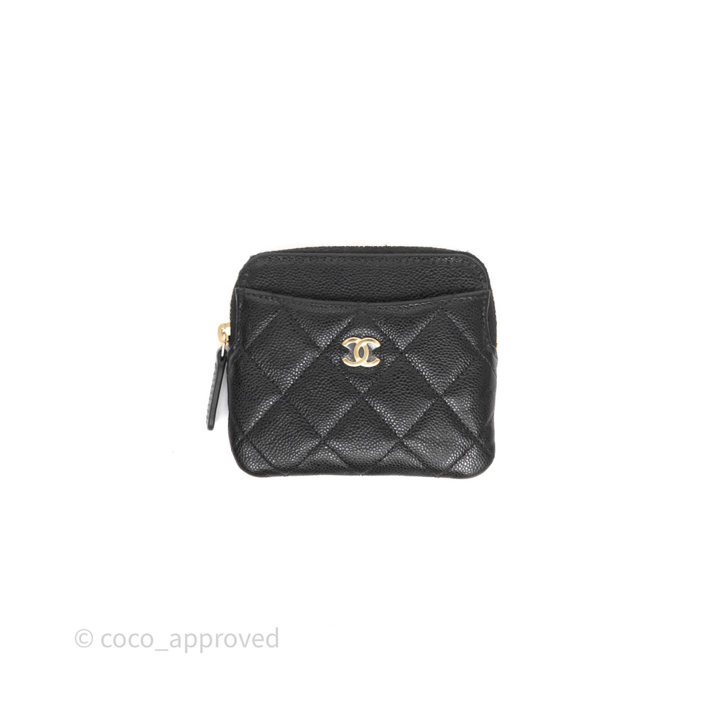Chanel Quilted Classic Zip Card Holder Wallet Black Caviar Gold Hardware