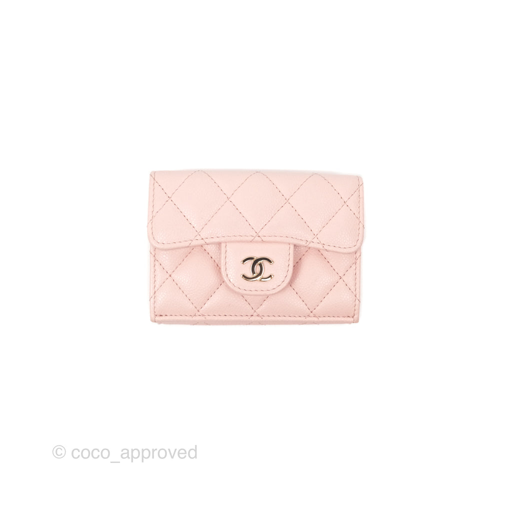 Chanel Quilted Small Classic Flap Trifold Wallet Pink Caviar Gold Hardware