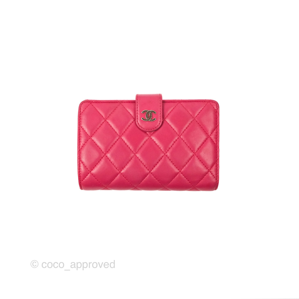 Chanel Quilted Classic French Wallet Lambskin Red Silver Hardware 