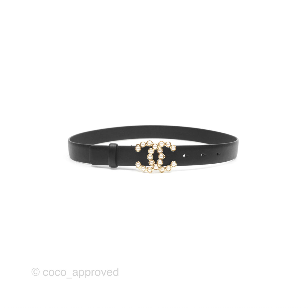 Chanel Pearl CC Belt Black Size 75 24S