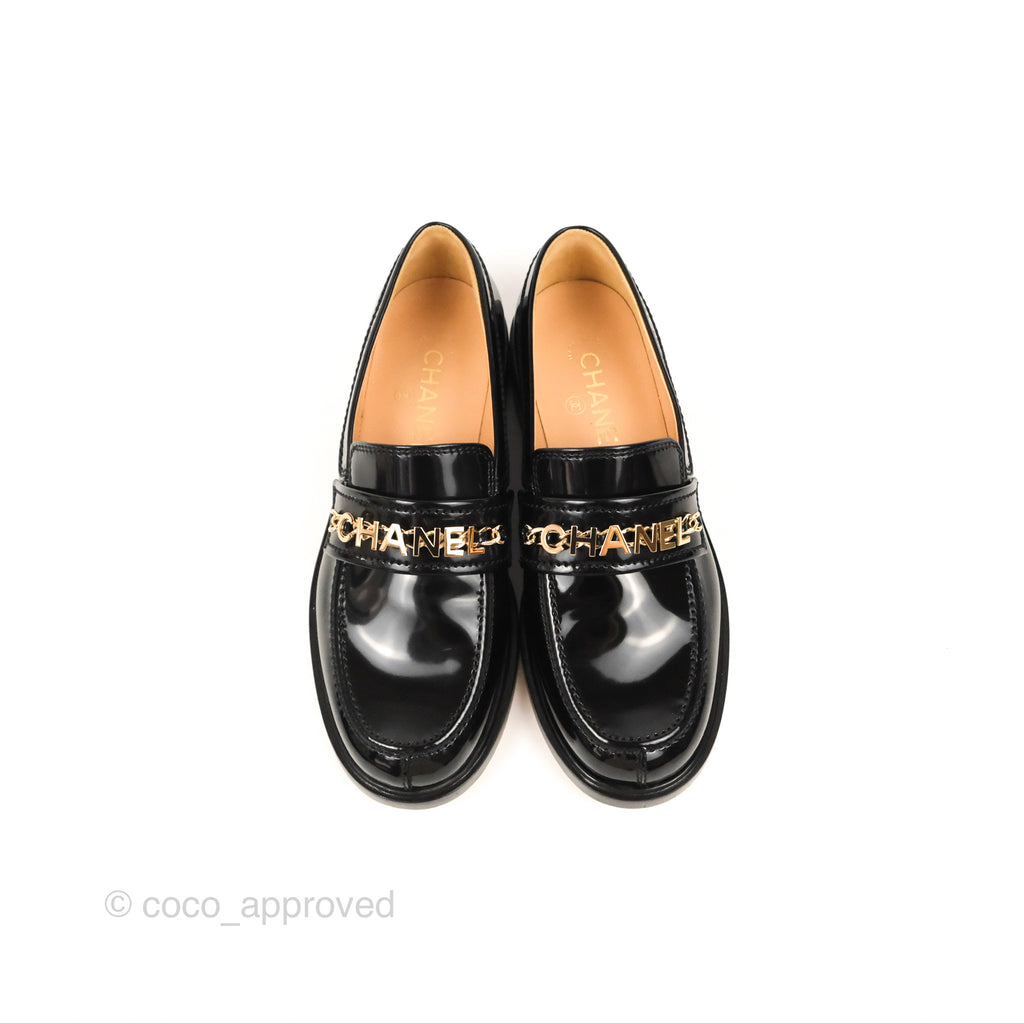 Chanel Patent Calfskin Black Loafers 21S Size 37.5
