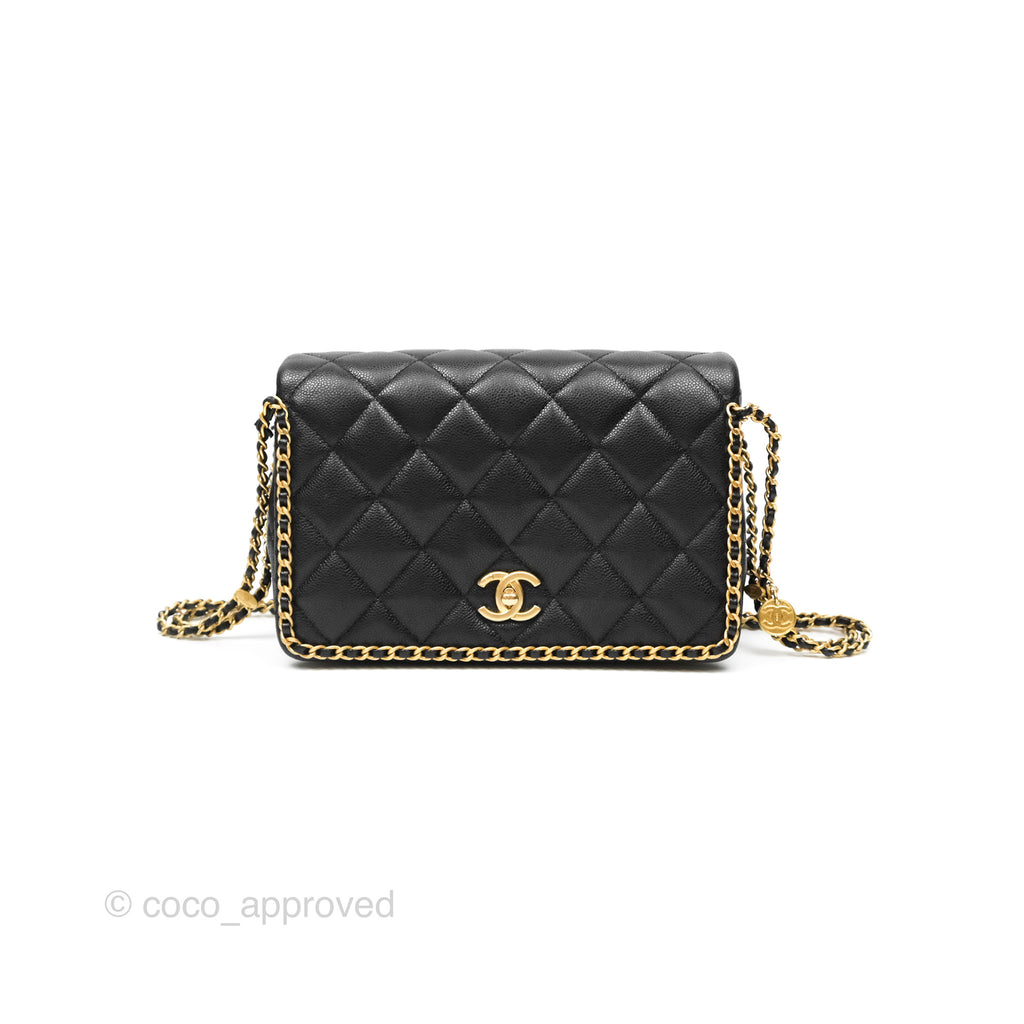 Chanel Chain Around Flap Bag Black Caviar Aged Gold Hardware 22B