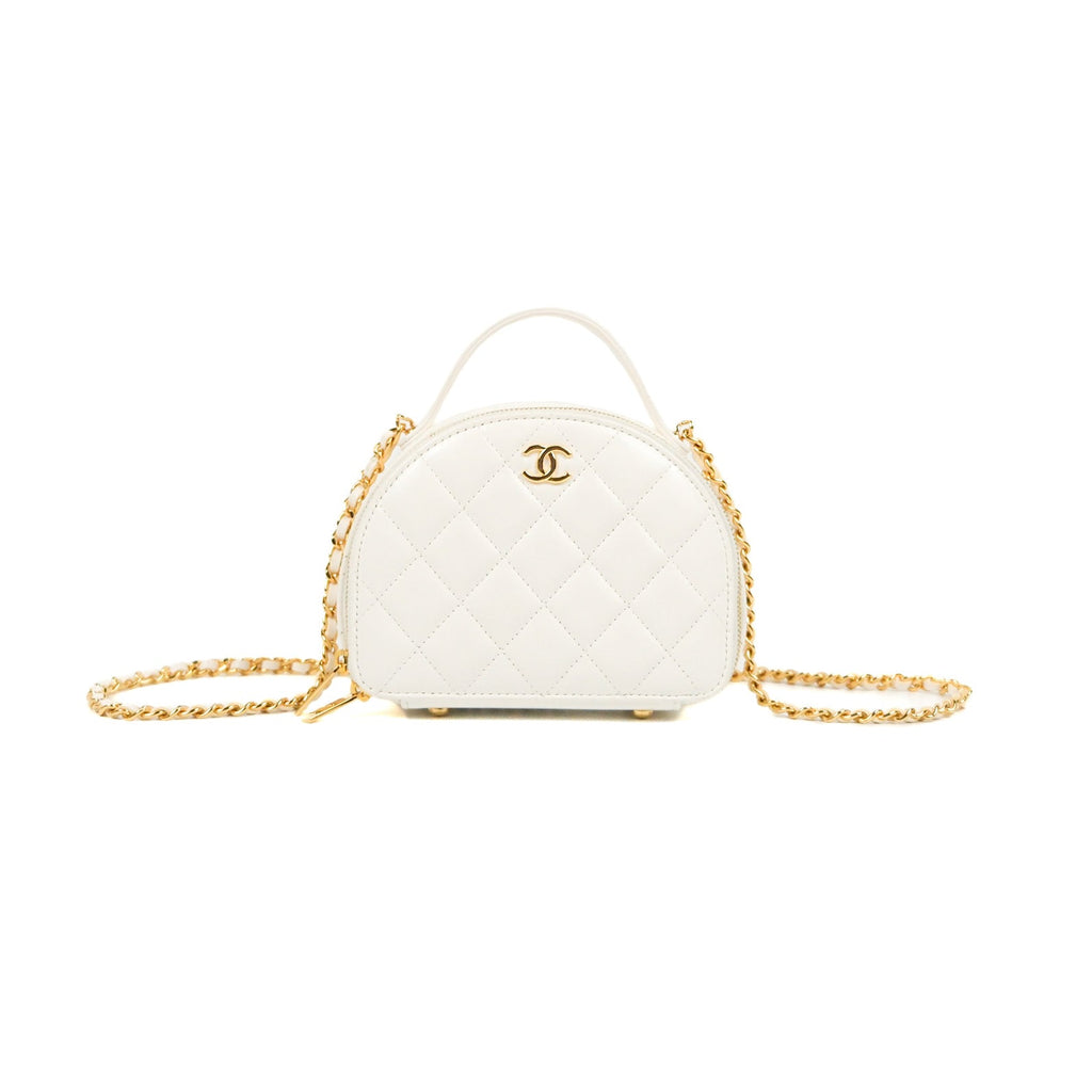 Chanel Small Clutch With Chain White Lambskin Gold Hardware 23C