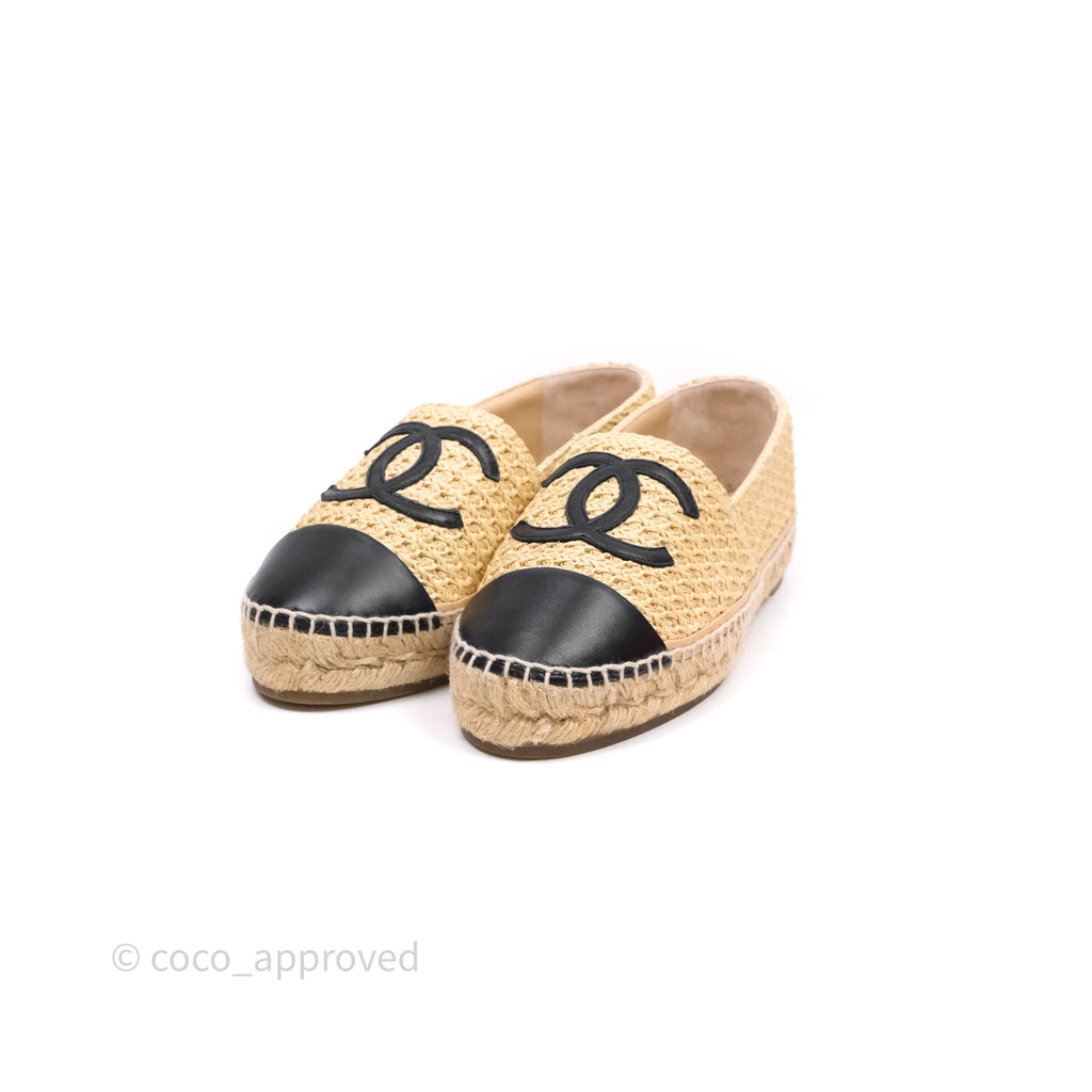 Chanel Espadrilles Raffia Black & Beige Size 38