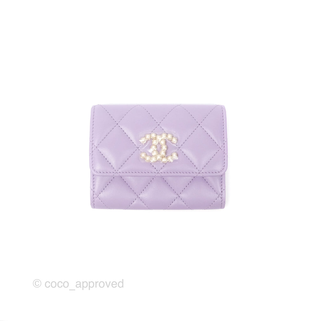 Chanel Flap Coin Purse Pearl CC Lilac Lambskin Gold Hardware