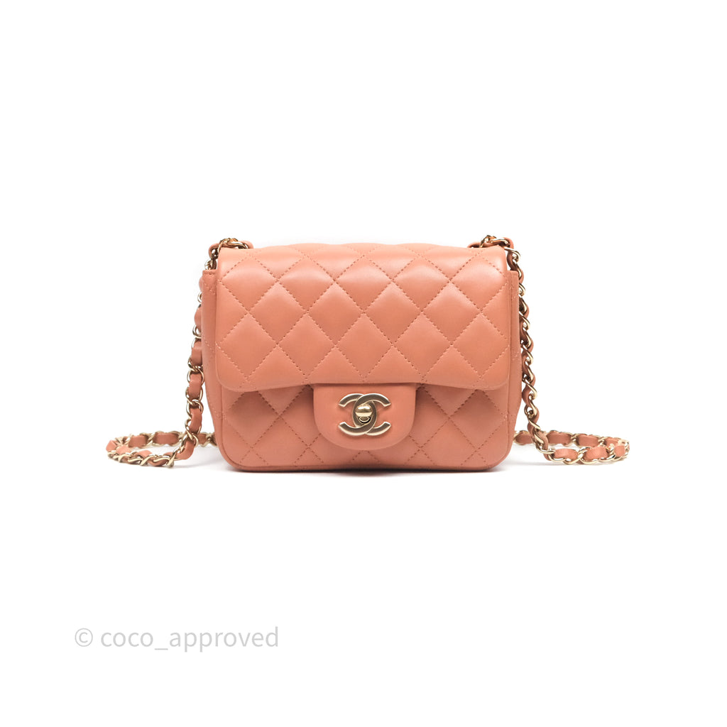 Chanel Mini Square Flap Quilted Dark Beige Lambskin Gold Hardware