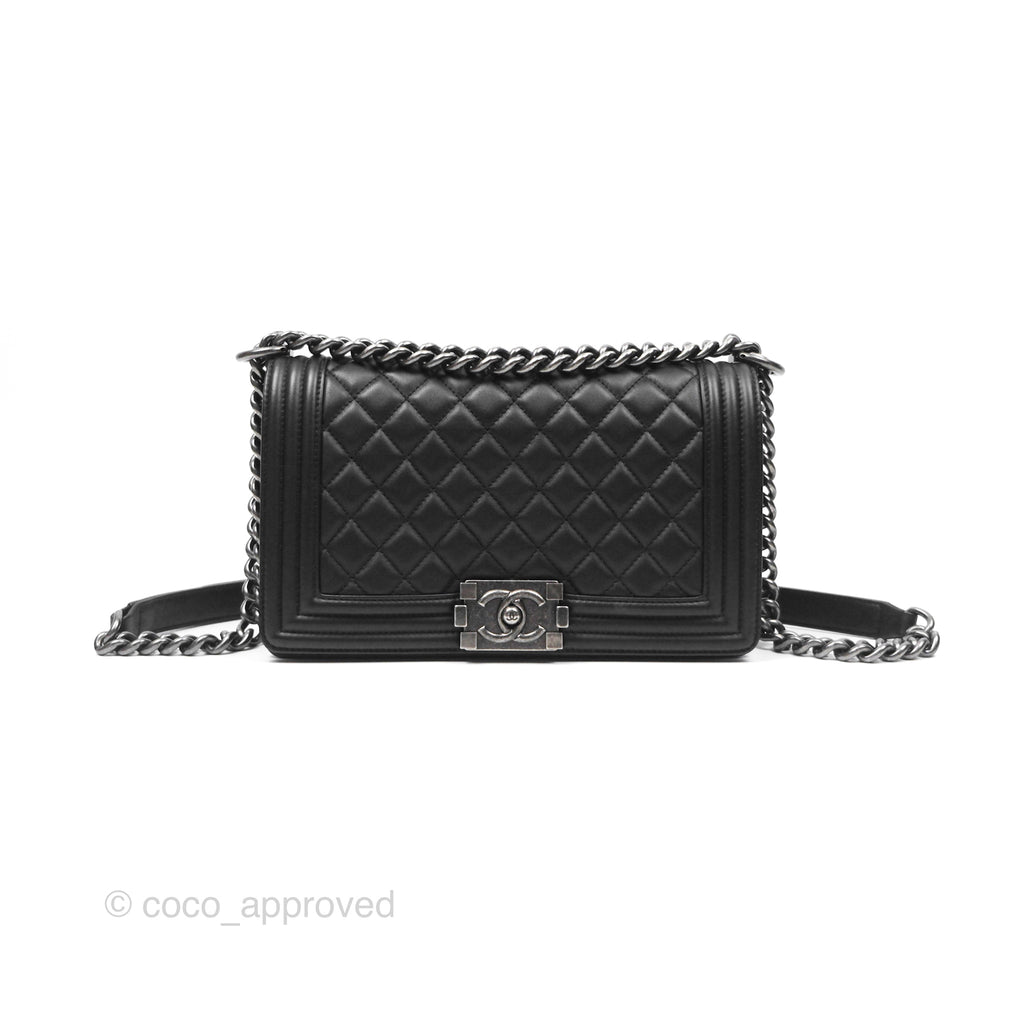 Chanel Boy Quilted Medium Black Lambskin Ruthenium Hardware