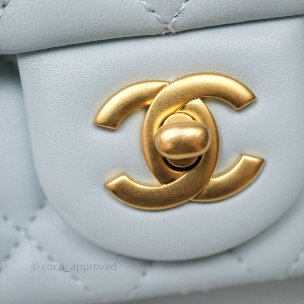 Chanel Pearl Crush Mini Rectangular Light Blue Lambskin Aged Gold