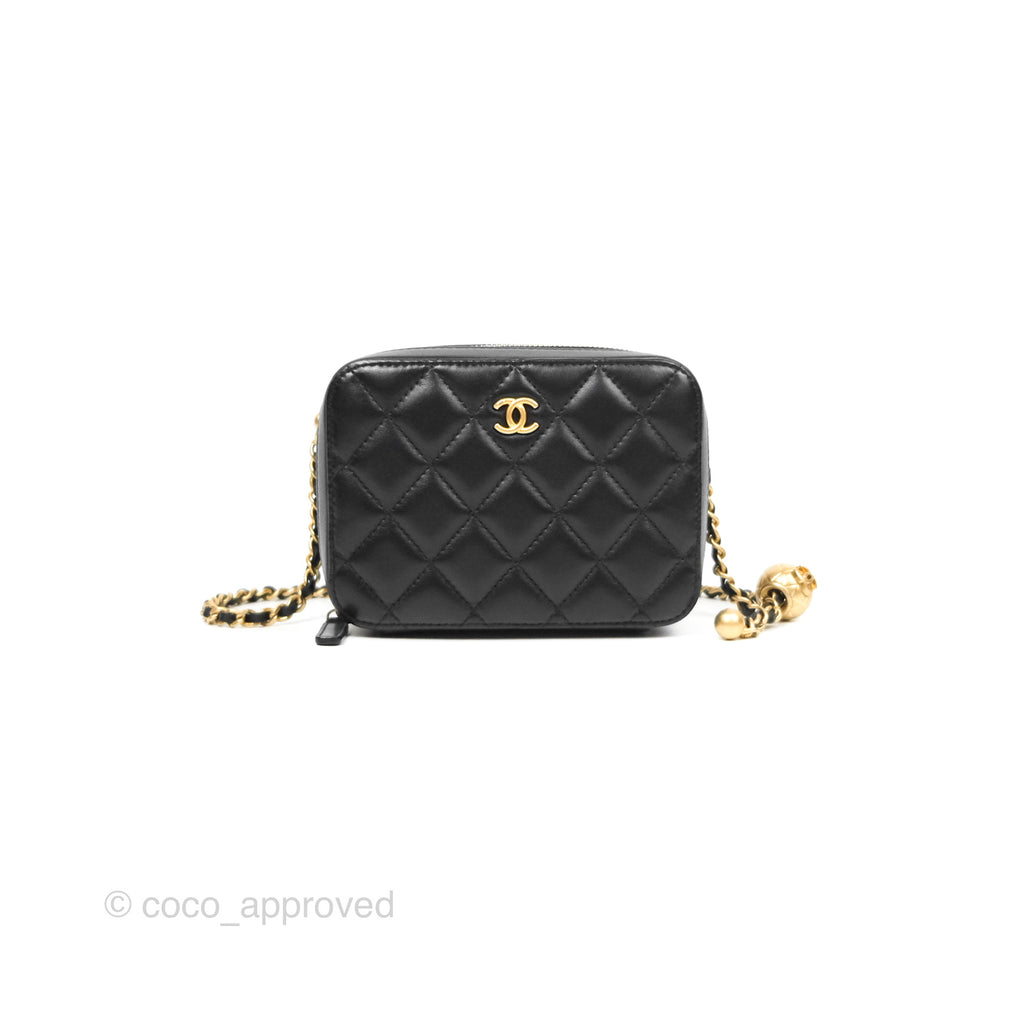 Chanel Pearl Crush Quilted Camera Bag Black Lambskin Aged Gold Hardware